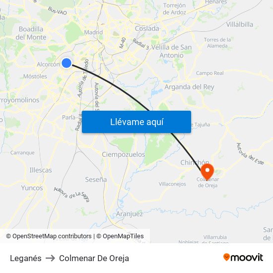 Leganés to Colmenar De Oreja map