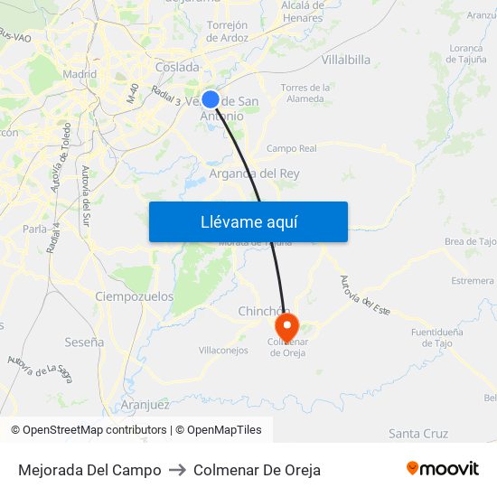Mejorada Del Campo to Colmenar De Oreja map