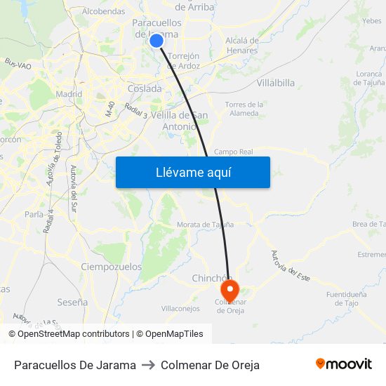 Paracuellos De Jarama to Colmenar De Oreja map