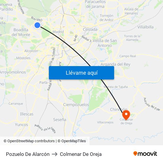 Pozuelo De Alarcón to Colmenar De Oreja map