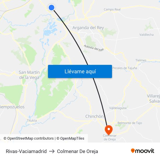 Rivas-Vaciamadrid to Colmenar De Oreja map