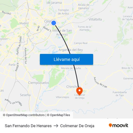 San Fernando De Henares to Colmenar De Oreja map