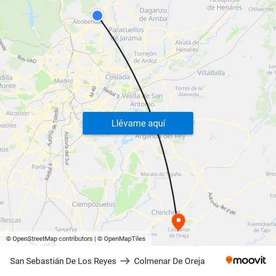 San Sebastián De Los Reyes to Colmenar De Oreja map