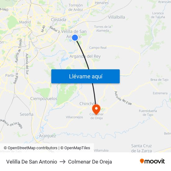Velilla De San Antonio to Colmenar De Oreja map
