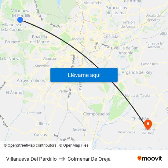 Villanueva Del Pardillo to Colmenar De Oreja map