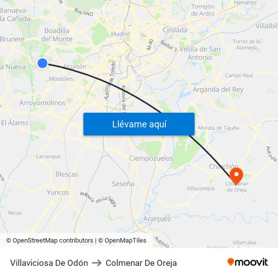 Villaviciosa De Odón to Colmenar De Oreja map