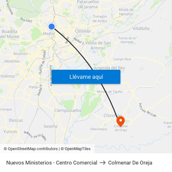 Nuevos Ministerios - Centro Comercial to Colmenar De Oreja map