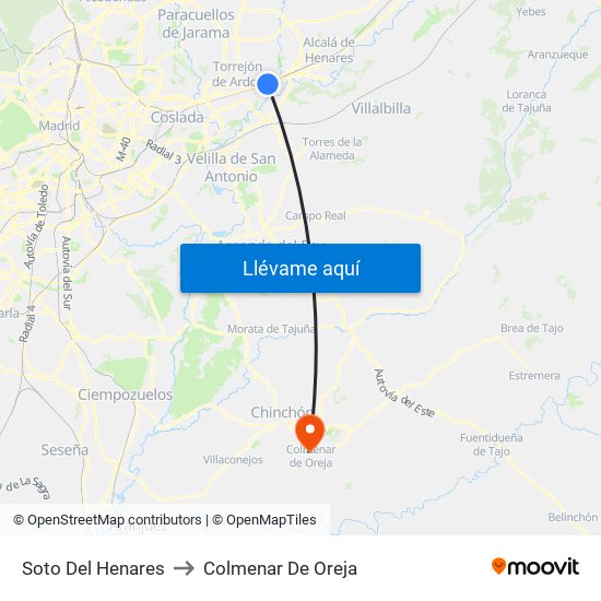 Soto Del Henares to Colmenar De Oreja map