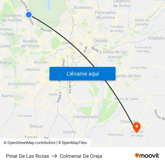 Pinar De Las Rozas to Colmenar De Oreja map