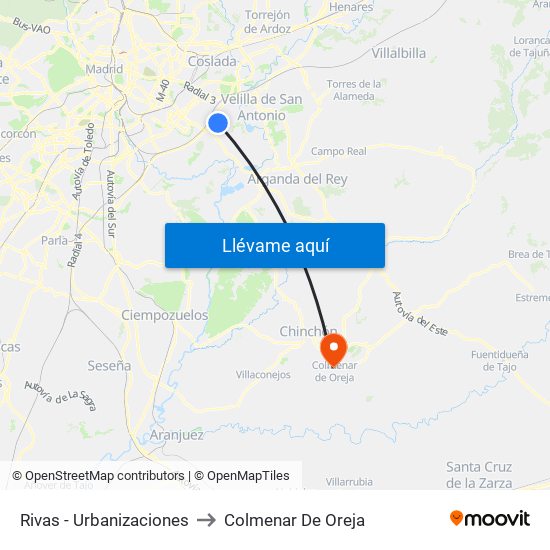 Rivas - Urbanizaciones to Colmenar De Oreja map