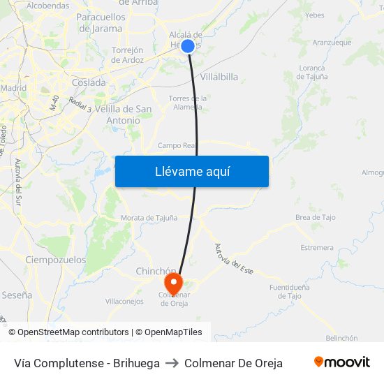 Vía Complutense - Brihuega to Colmenar De Oreja map