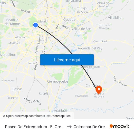 Paseo De Extremadura - El Greco to Colmenar De Oreja map