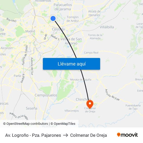 Av. Logroño - Pza. Pajarones to Colmenar De Oreja map