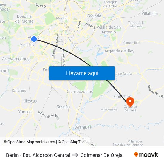 Berlín - Est. Alcorcón Central to Colmenar De Oreja map
