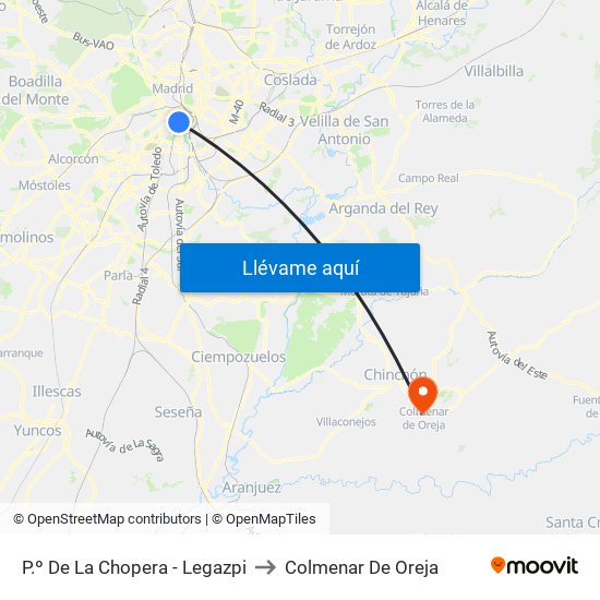 P.º De La Chopera - Legazpi to Colmenar De Oreja map