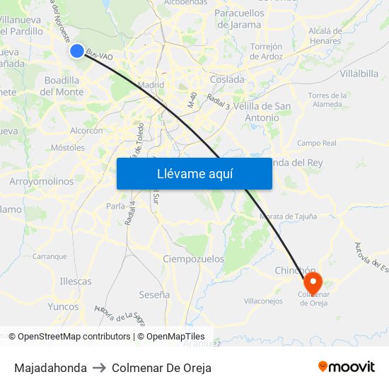 Majadahonda to Colmenar De Oreja map