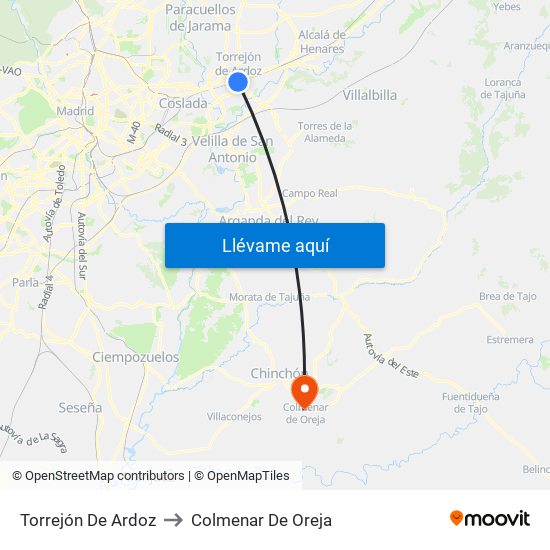 Torrejón De Ardoz to Colmenar De Oreja map