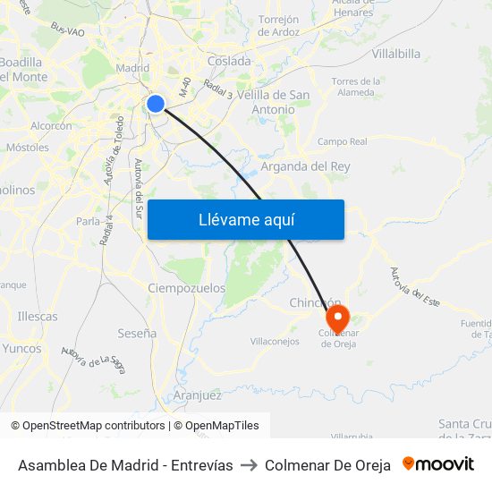 Asamblea De Madrid - Entrevías to Colmenar De Oreja map