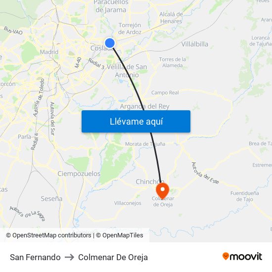 San Fernando to Colmenar De Oreja map