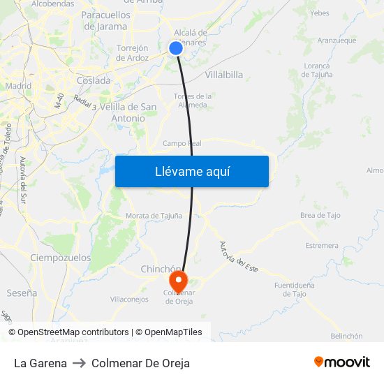 La Garena to Colmenar De Oreja map