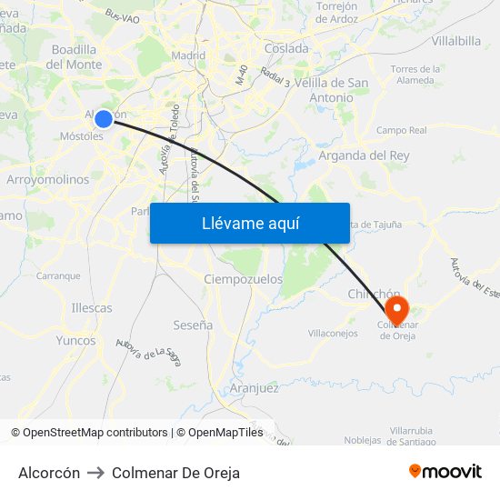 Alcorcón to Colmenar De Oreja map