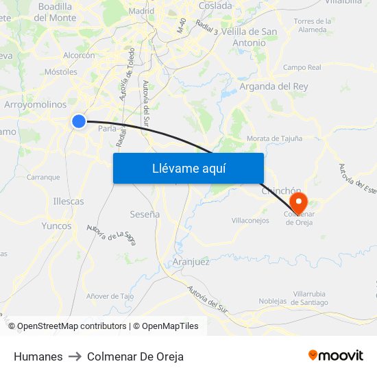 Humanes to Colmenar De Oreja map