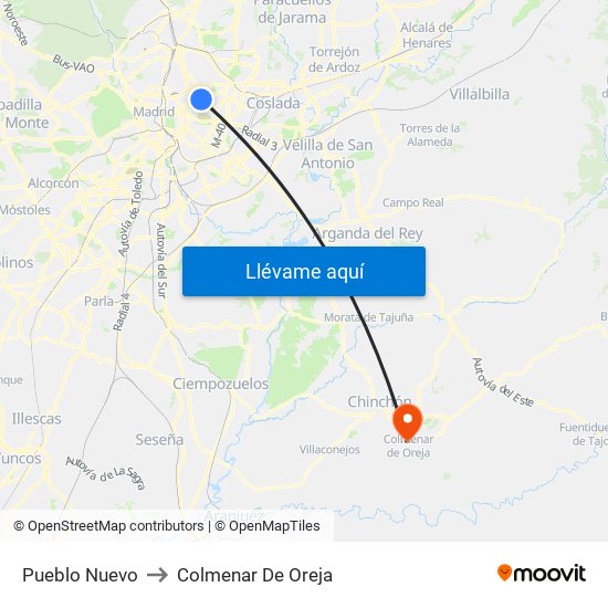 Pueblo Nuevo to Colmenar De Oreja map