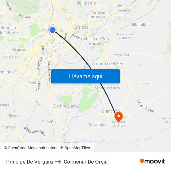 Príncipe De Vergara to Colmenar De Oreja map