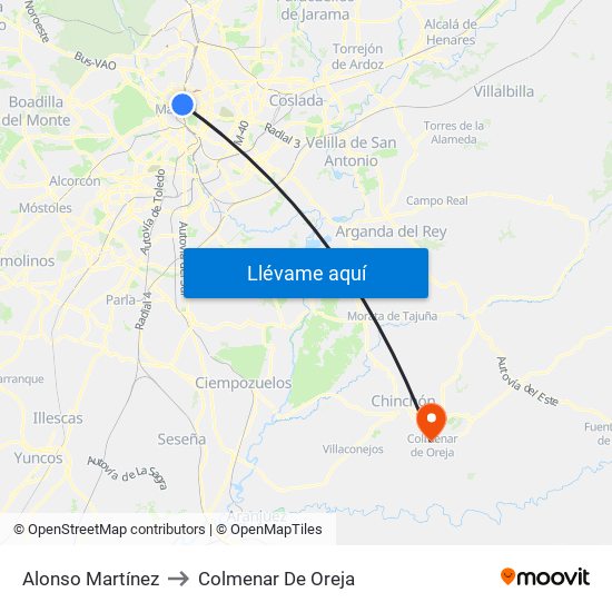 Alonso Martínez to Colmenar De Oreja map