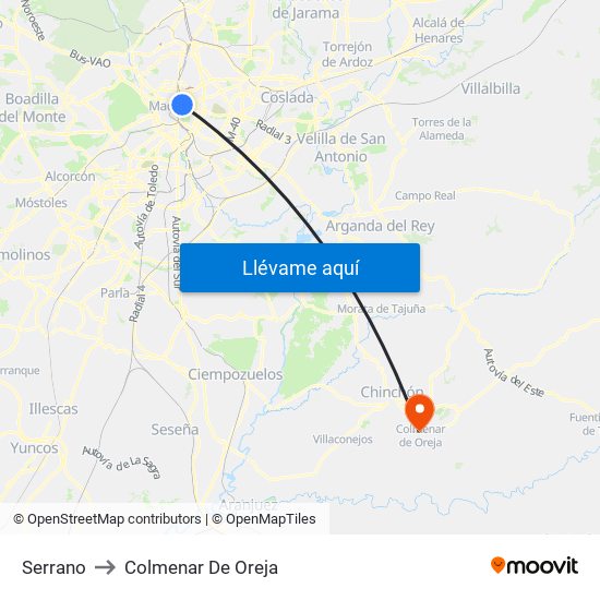 Serrano to Colmenar De Oreja map