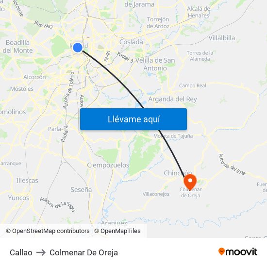 Callao to Colmenar De Oreja map
