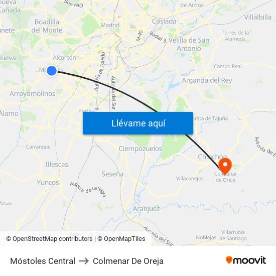 Móstoles Central to Colmenar De Oreja map