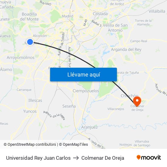 Universidad Rey Juan Carlos to Colmenar De Oreja map