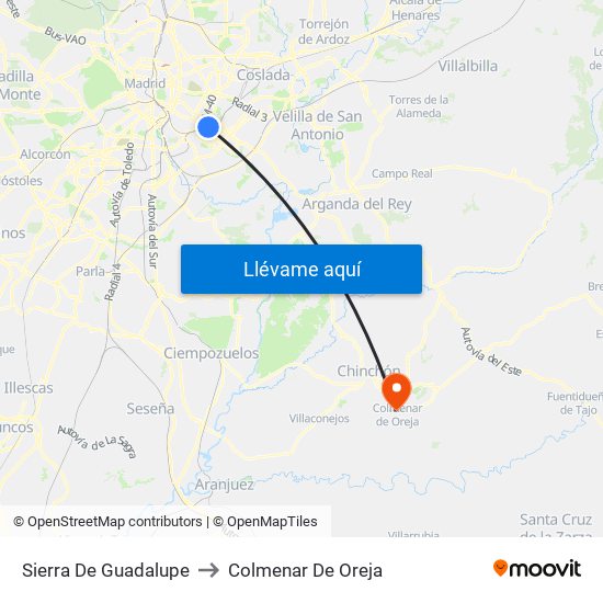 Sierra De Guadalupe to Colmenar De Oreja map