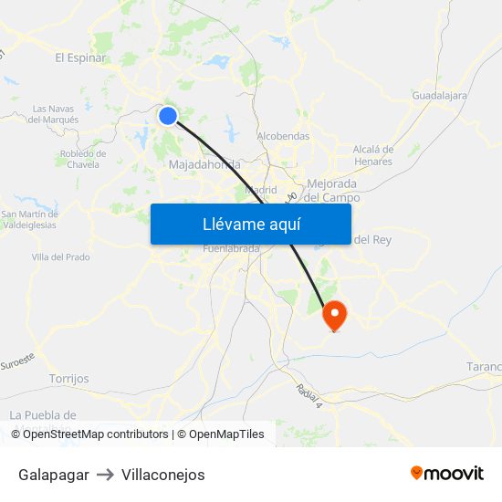 Galapagar to Villaconejos map