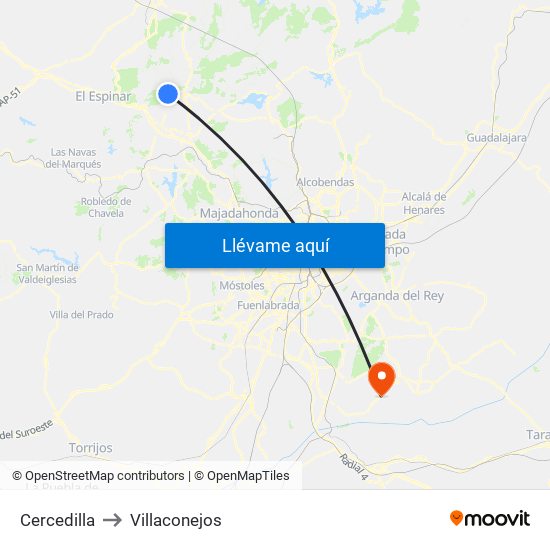 Cercedilla to Villaconejos map