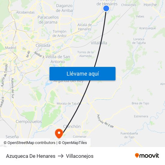 Azuqueca De Henares to Villaconejos map