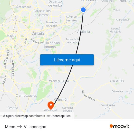 Meco to Villaconejos map