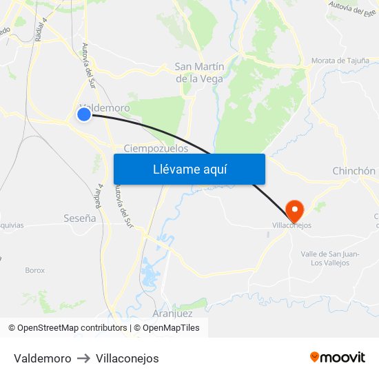 Valdemoro to Villaconejos map