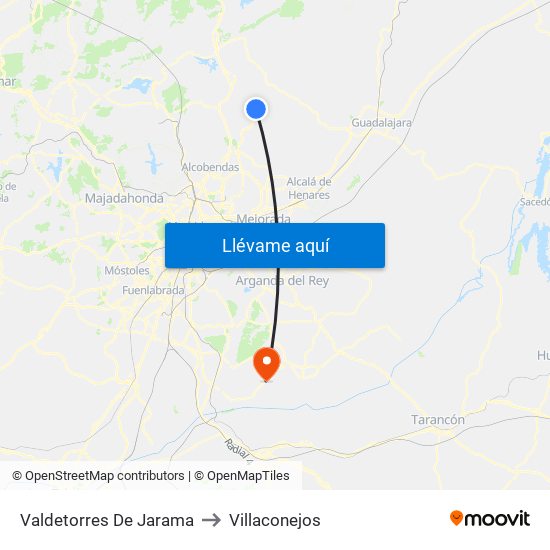 Valdetorres De Jarama to Villaconejos map