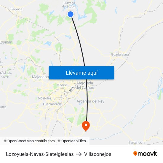 Lozoyuela-Navas-Sieteiglesias to Villaconejos map