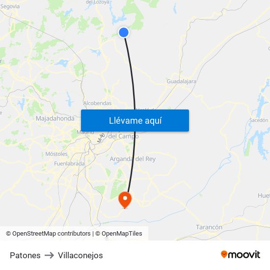 Patones to Villaconejos map