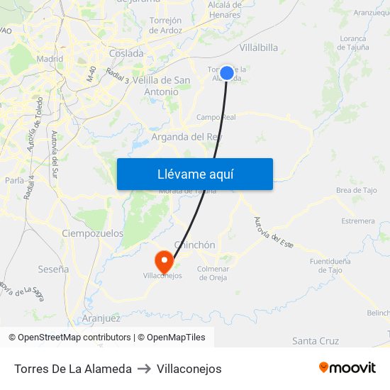 Torres De La Alameda to Villaconejos map