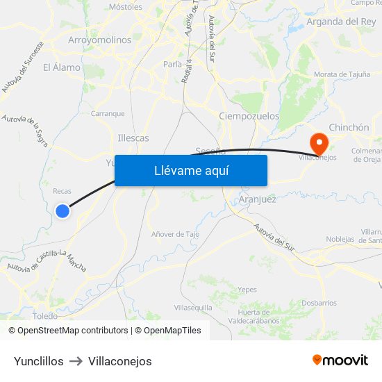 Yunclillos to Villaconejos map