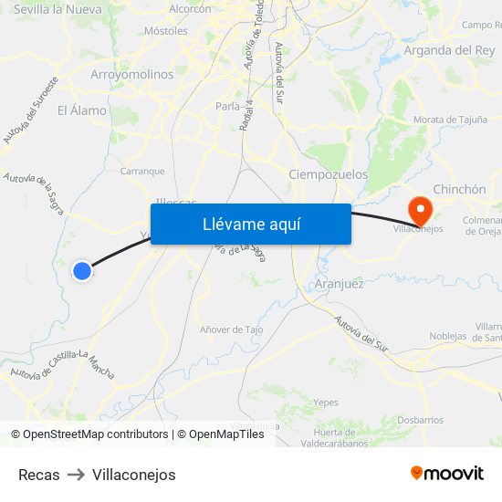 Recas to Villaconejos map