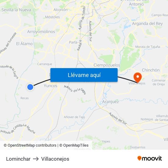 Lominchar to Villaconejos map
