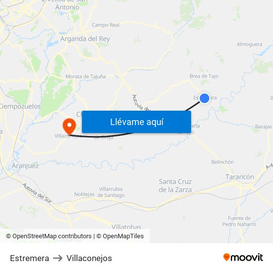 Estremera to Villaconejos map