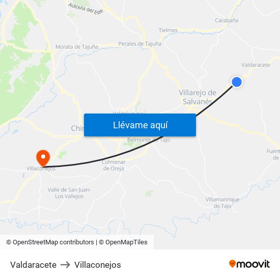 Valdaracete to Villaconejos map