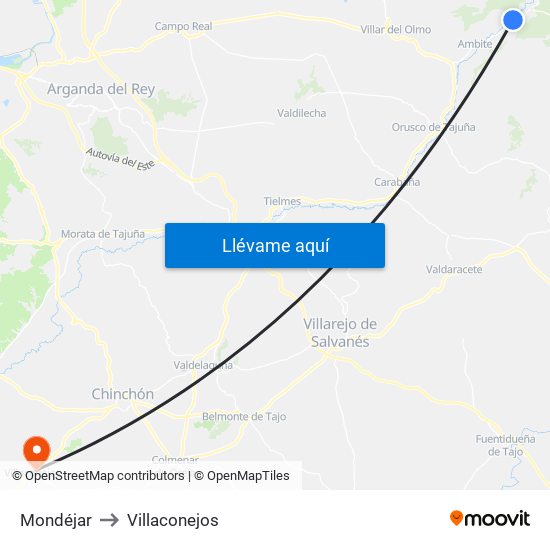 Mondéjar to Villaconejos map