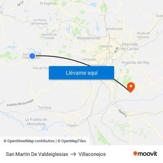 San Martín De Valdeiglesias to Villaconejos map